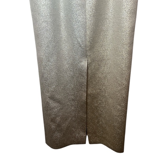 Rickie Freeman Teri Jon Champagne Shimmer Off Shoulder Column Dress Size 6 - Picture 11 of 13